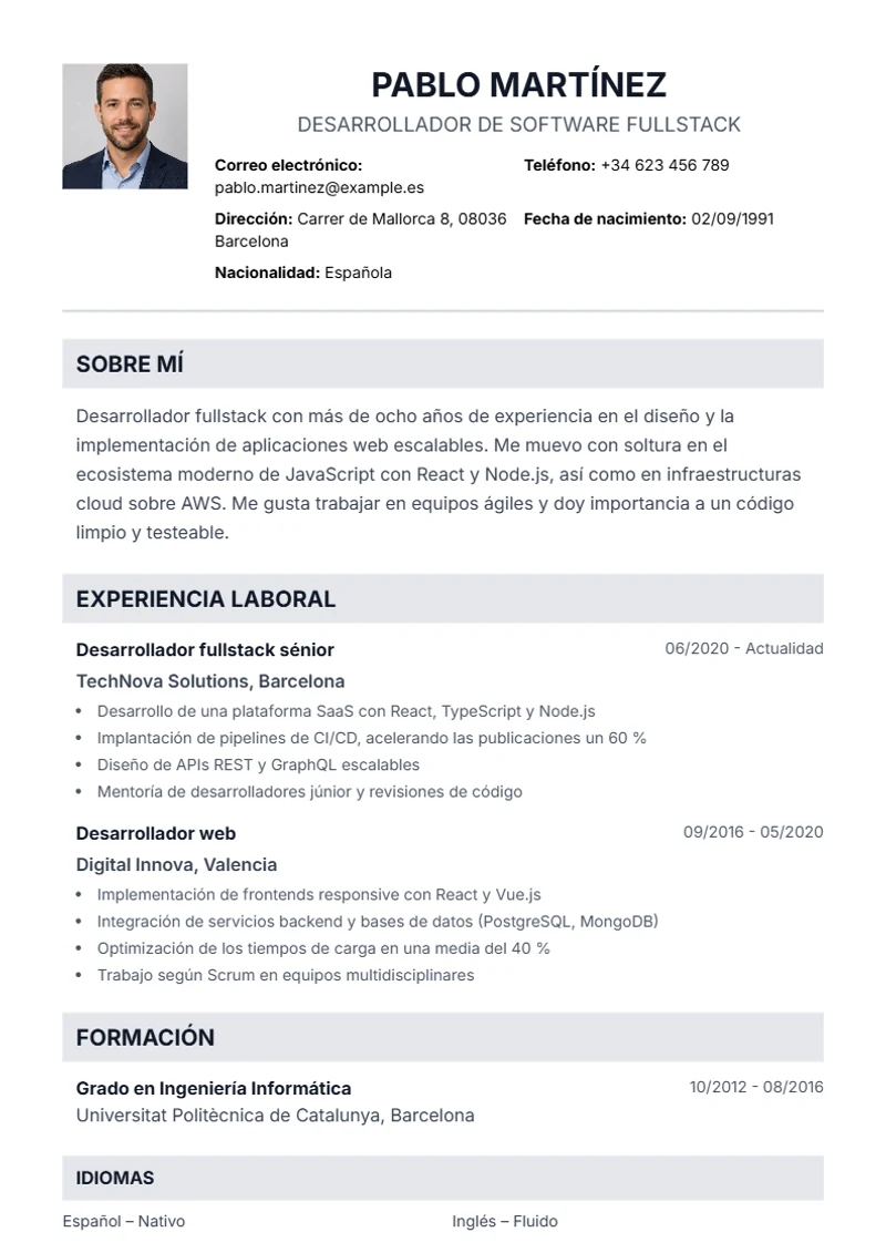 Plantilla de currículum Professional – modelo según DIN 5008