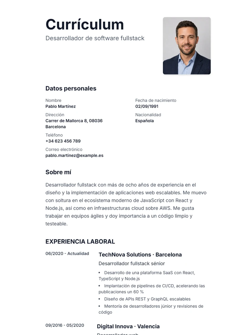 Plantilla de currículum Sidebar – modelo según DIN 5008