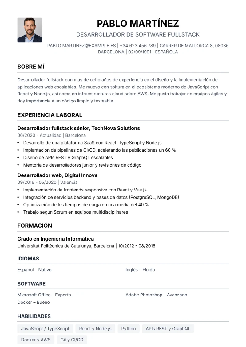 Plantilla de currículum Simple – modelo según DIN 5008