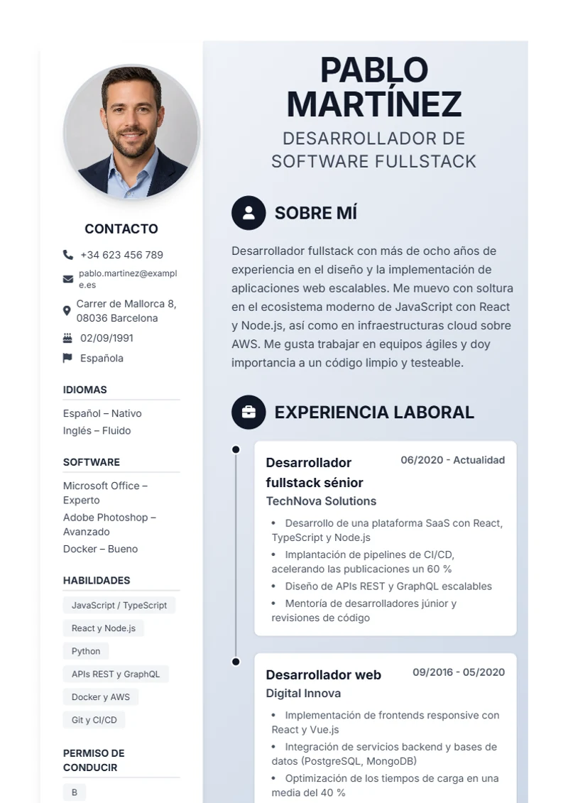 Plantilla de currículum Timeline – modelo según DIN 5008