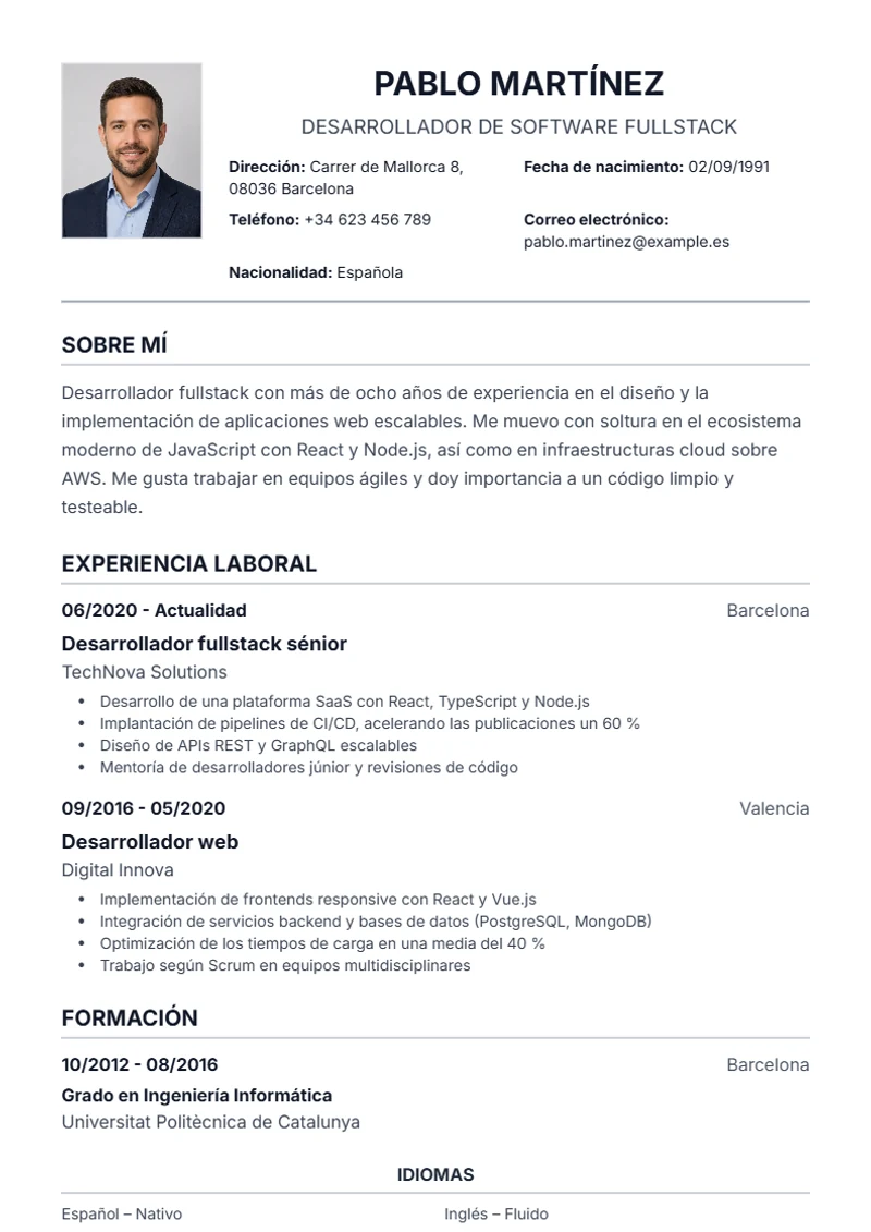 Plantilla de currículum Traditional – modelo según DIN 5008