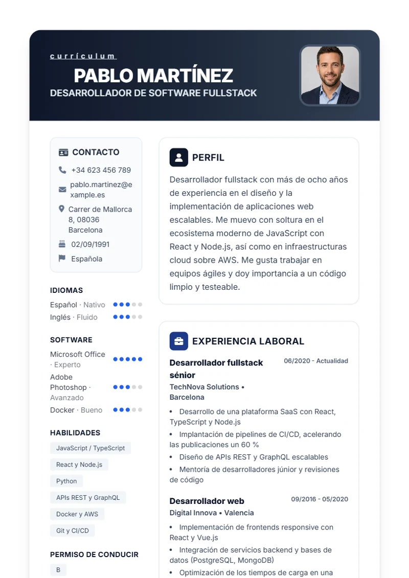 Plantilla de currículum Trust – modelo según DIN 5008