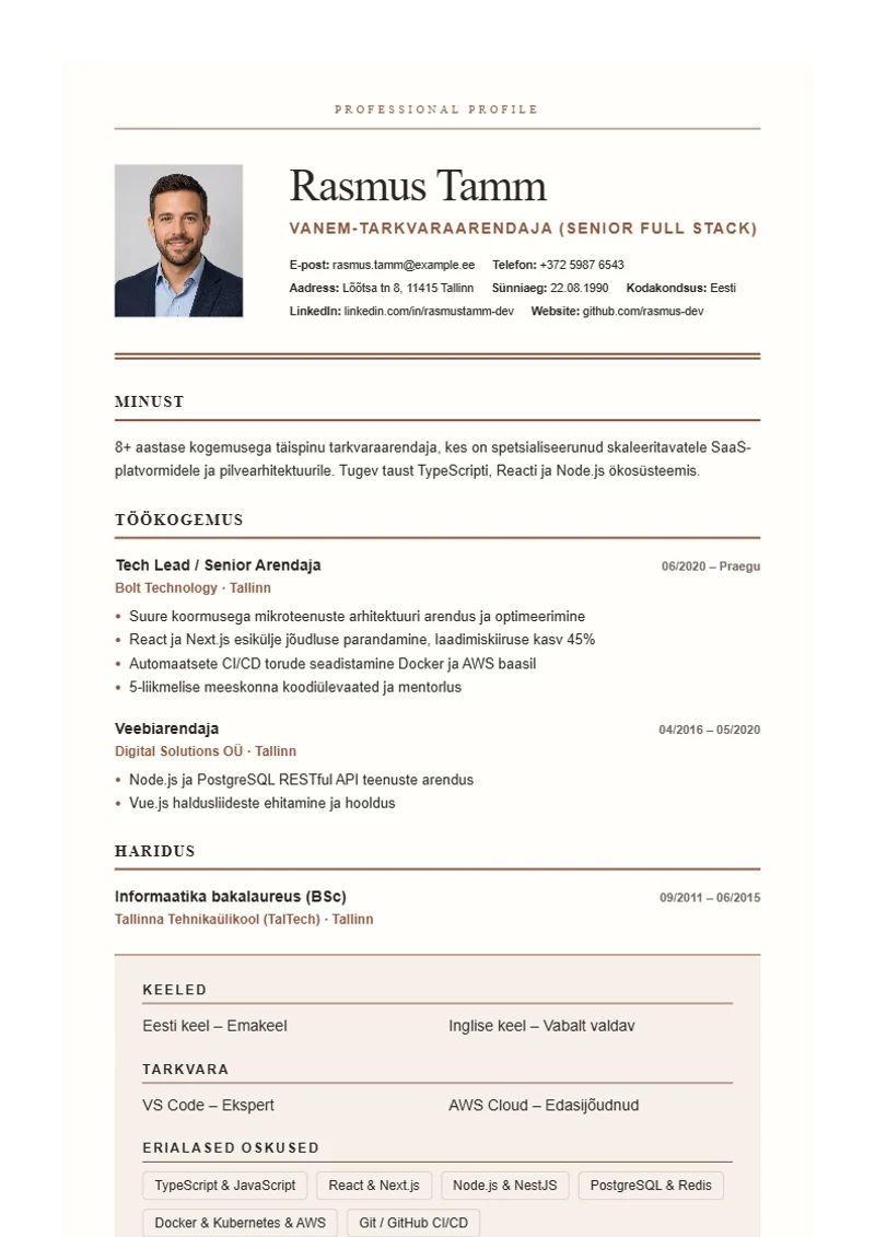 Lebenslauf Vorlage Editorial Serif, Muster nach DIN 5008