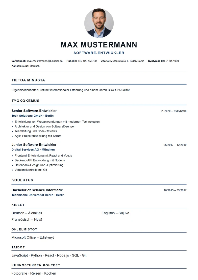 Ansioluettelopohja American Modern – malli DIN 5008 -standardin mukaan