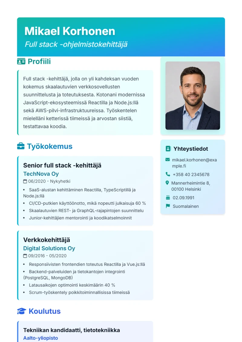 Ansioluettelopohja Artistic – malli DIN 5008 -standardin mukaan