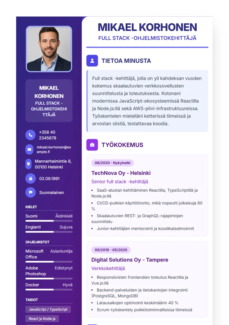 Ansioluettelopohja Journey – malli DIN 5008 -standardin mukaan