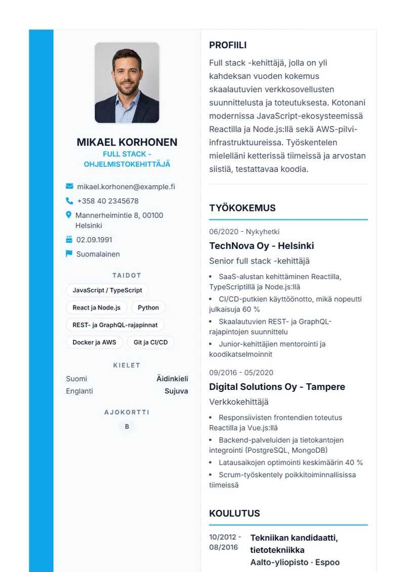 Ansioluettelopohja Sidebar Pro – malli DIN 5008 -standardin mukaan