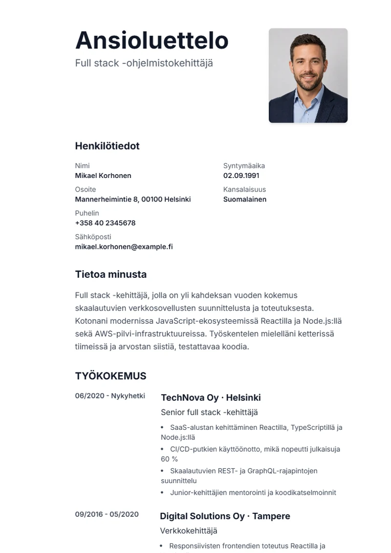 Ansioluettelopohja Sidebar – malli DIN 5008 -standardin mukaan