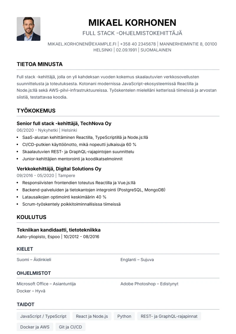 Ansioluettelopohja Simple – malli DIN 5008 -standardin mukaan