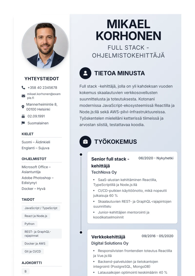 Ansioluettelopohja Timeline – malli DIN 5008 -standardin mukaan