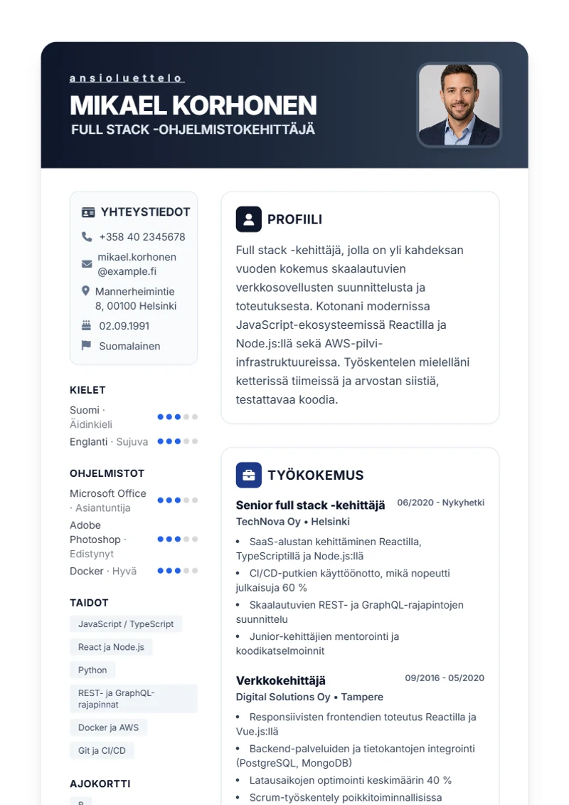Ansioluettelopohja Trust – malli DIN 5008 -standardin mukaan
