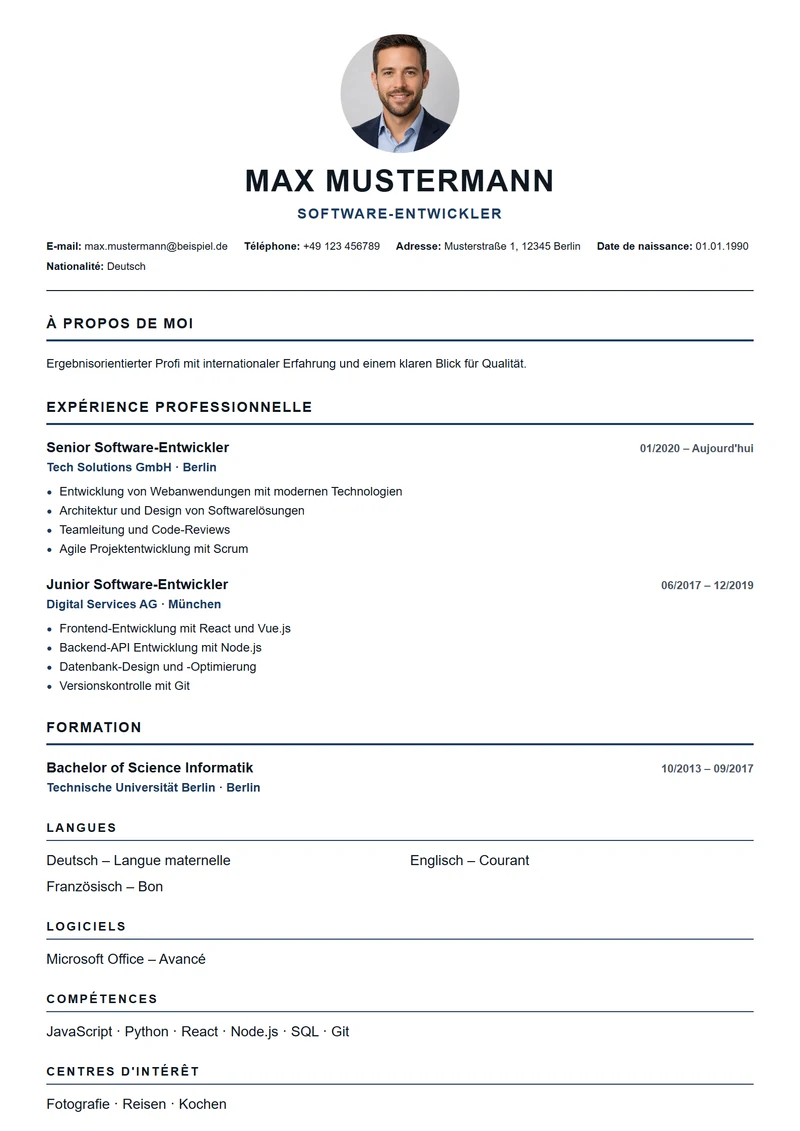 Modèle de CV American Modern – exemple selon DIN 5008
