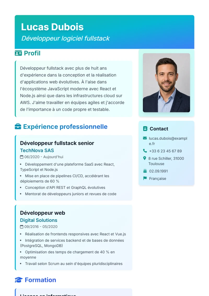 Modèle de CV Artistic – exemple selon DIN 5008