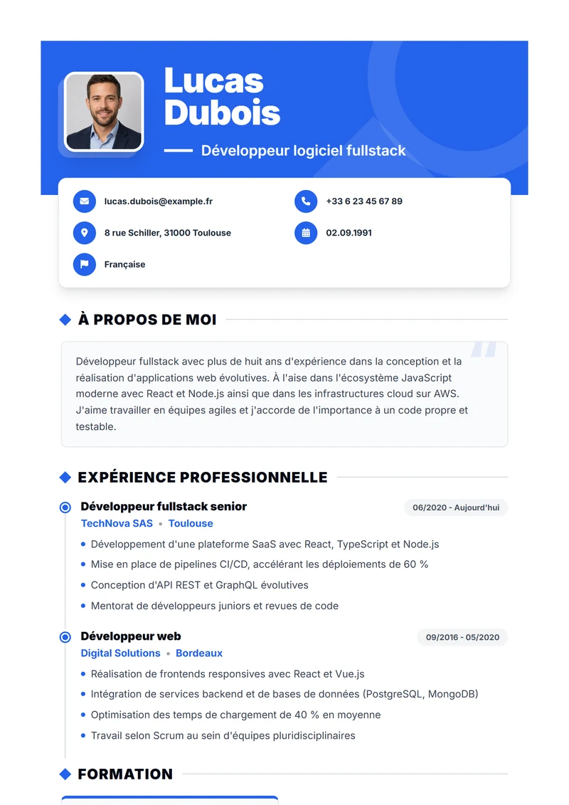 Modèle de CV Bold – exemple selon DIN 5008