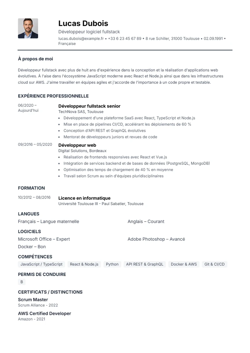 Modèle de CV Compact – exemple selon DIN 5008