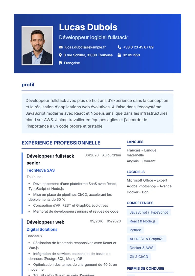 Modèle de CV Corporate – exemple selon DIN 5008