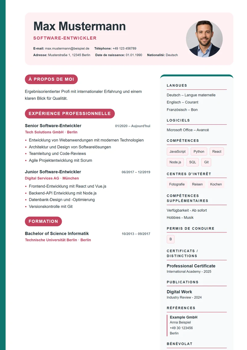 Modèle de CV Creative Blocks – exemple selon DIN 5008