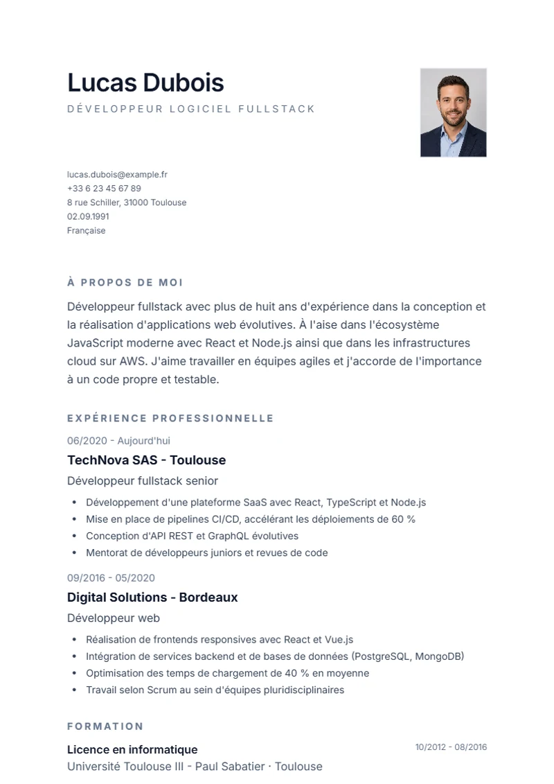 Modèle de CV Minimal – exemple selon DIN 5008