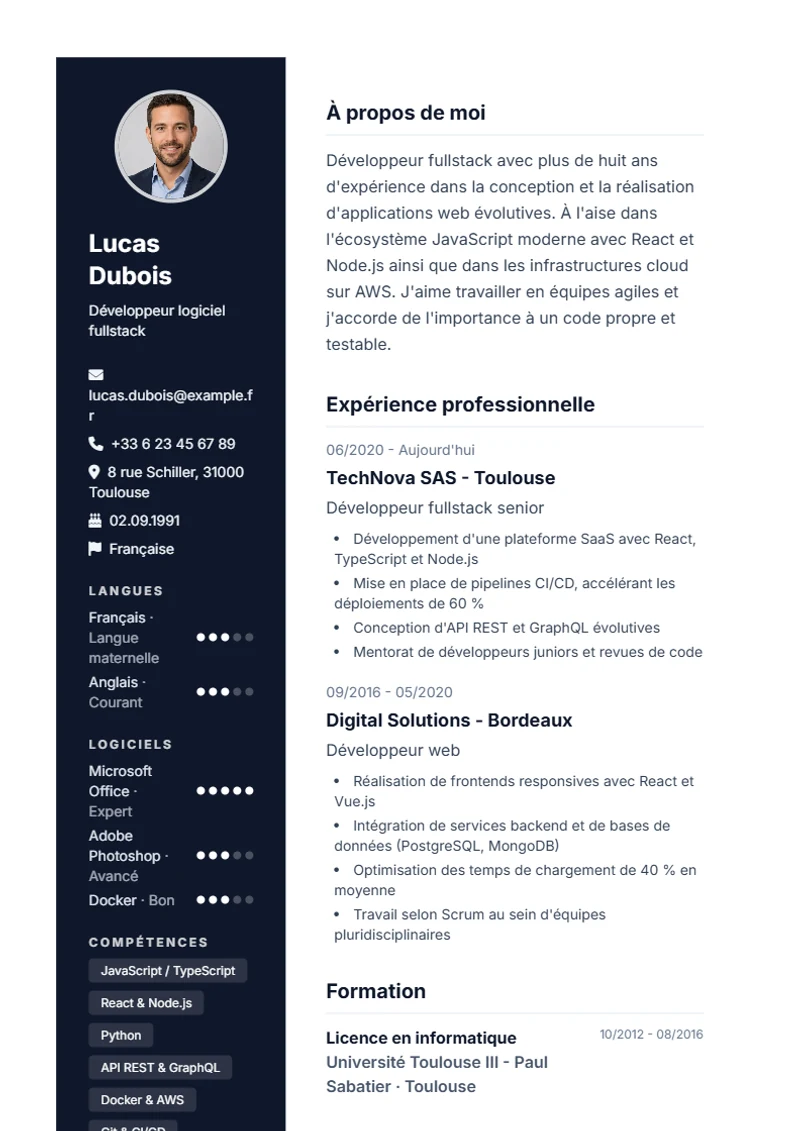 Modèle de CV Modern – exemple selon DIN 5008