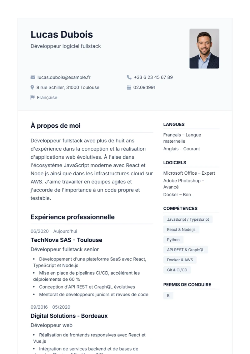 Modèle de CV Professional – exemple selon DIN 5008