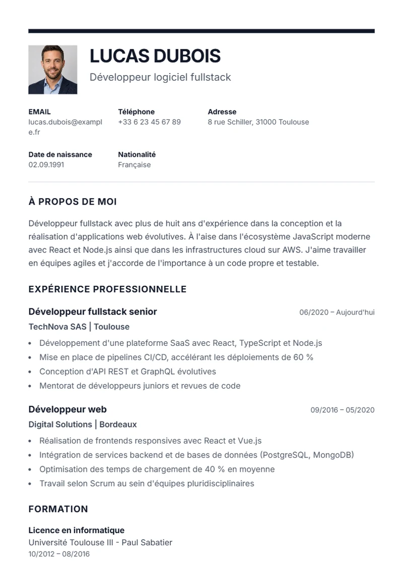Modèle de CV Executive – exemple selon DIN 5008