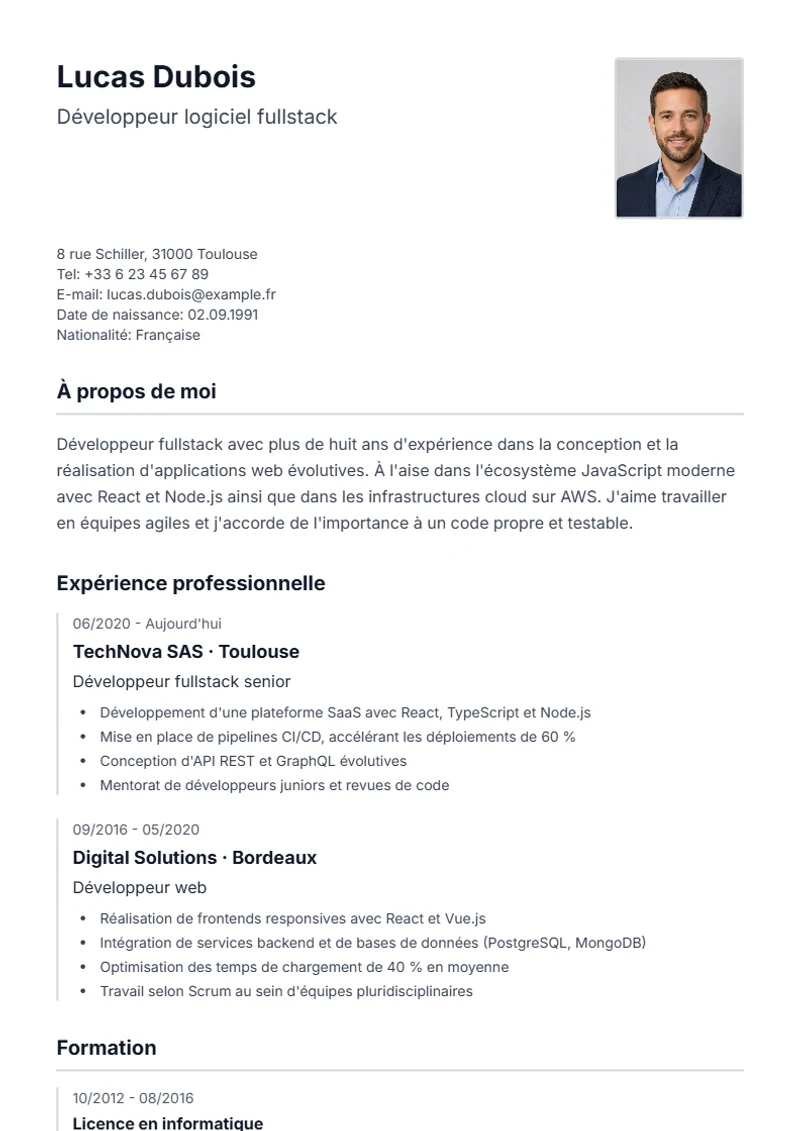 Modèle de CV Lebenslauf – exemple selon DIN 5008