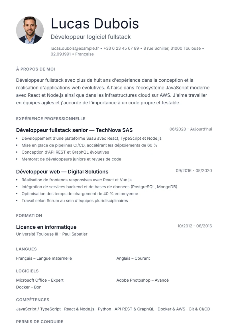 Modèle de CV Minimal – exemple selon DIN 5008