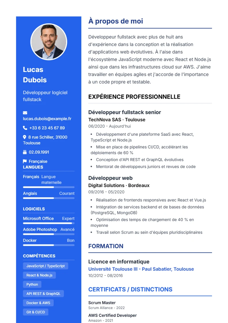 Modèle de CV Modern – exemple selon DIN 5008