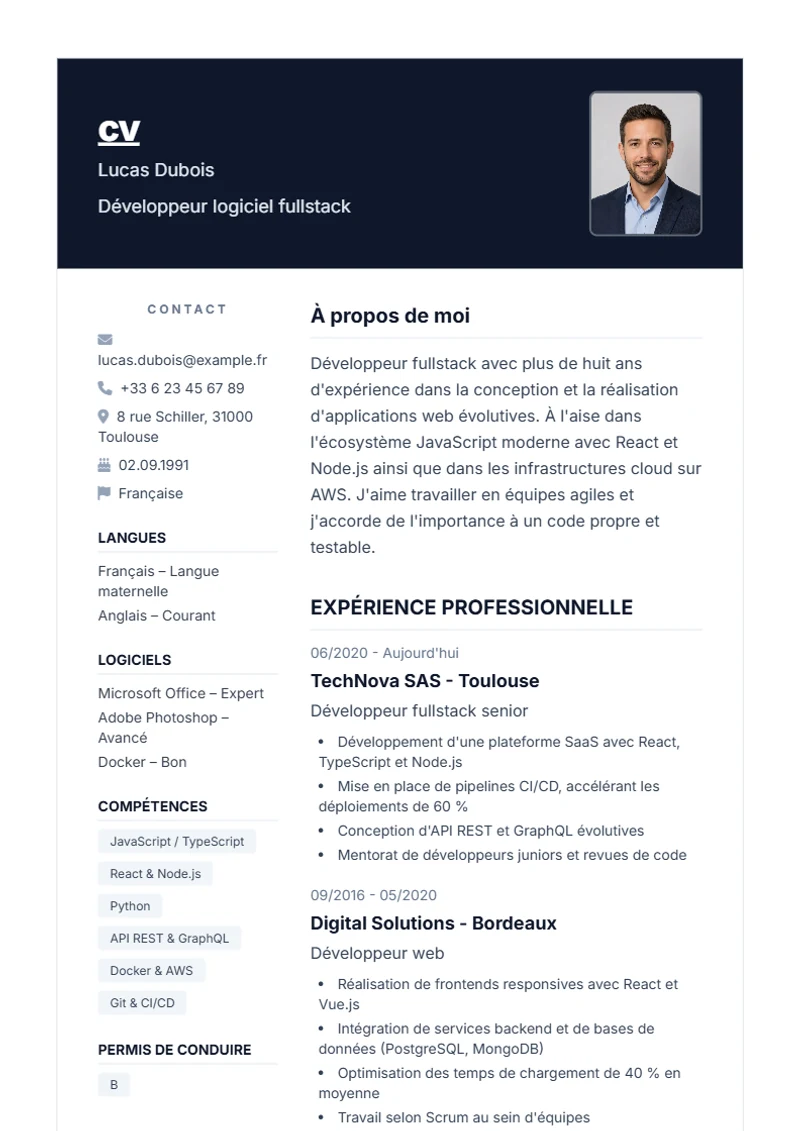 Modèle de CV Nova – exemple selon DIN 5008