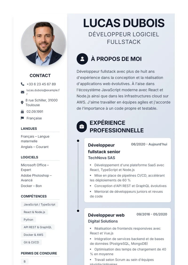 Modèle de CV Timeline – exemple selon DIN 5008