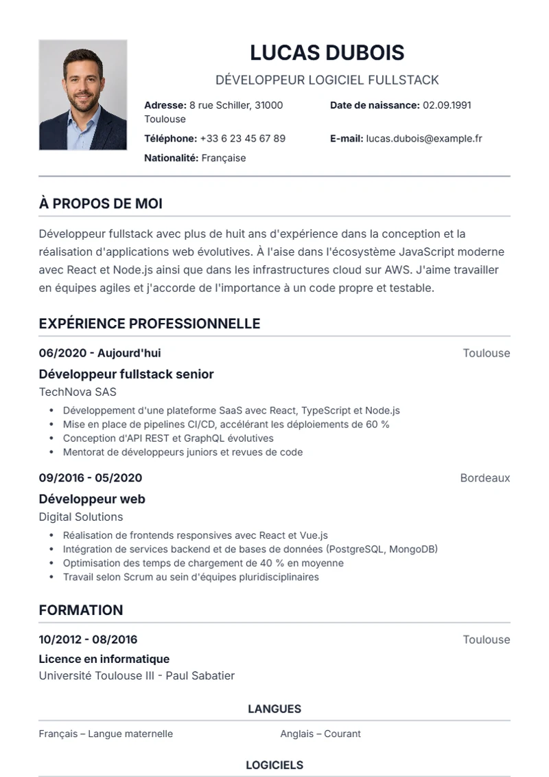 Modèle de CV Traditional – exemple selon DIN 5008