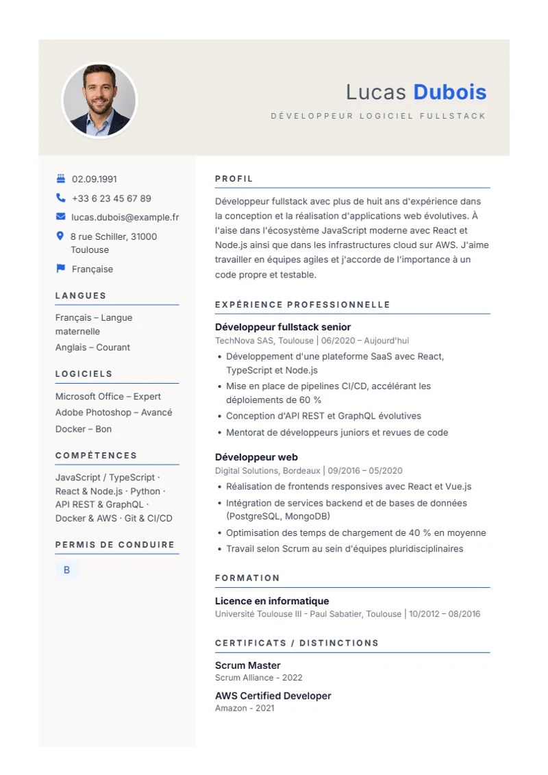 Modèle de CV Weber – exemple selon DIN 5008