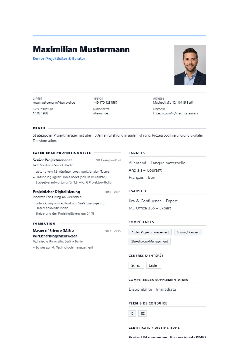 Modèle de CV canadien Zurich Grid