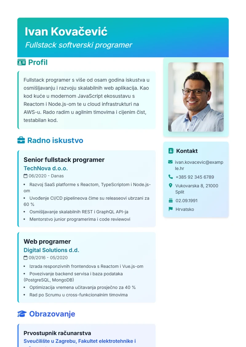Predložak životopisa Artistic – primjer