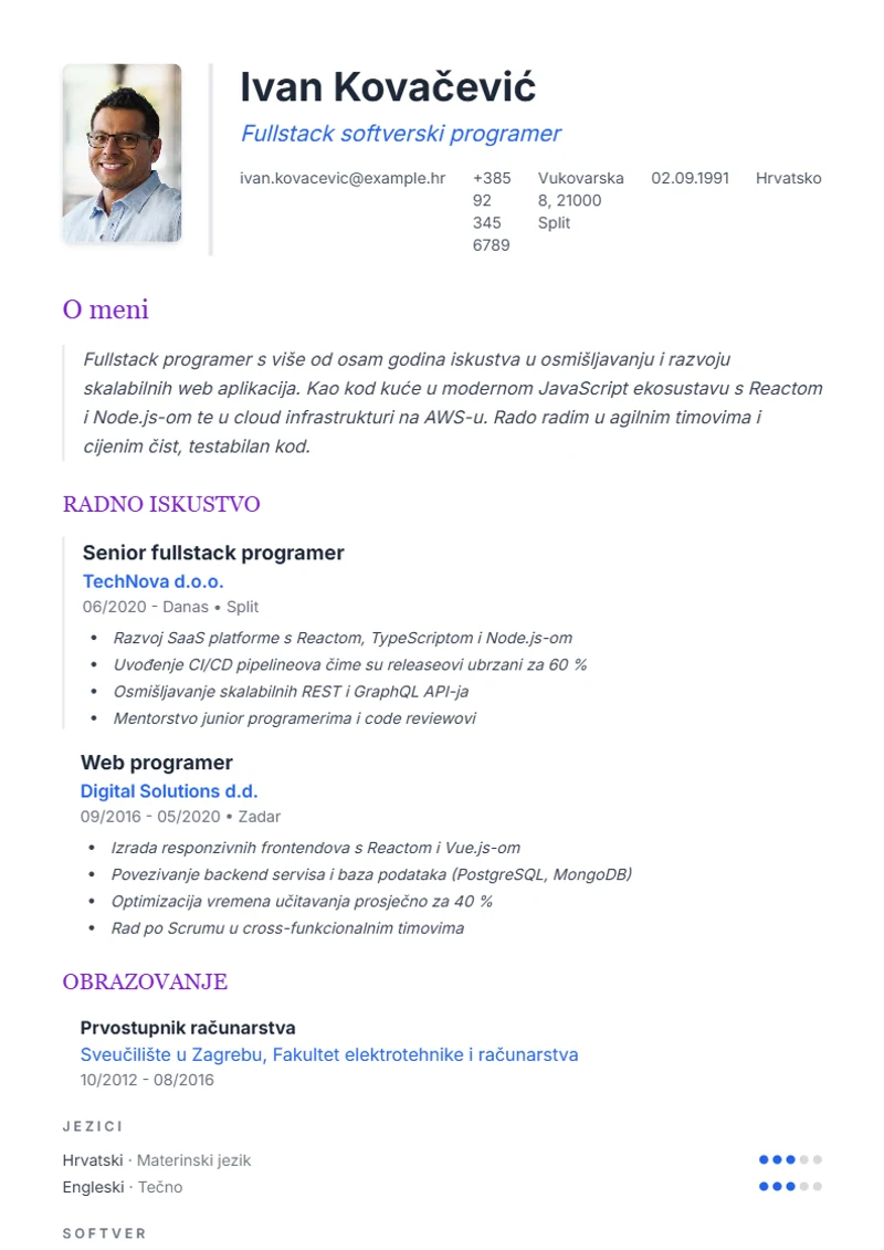 Predložak životopisa Elegant – primjer