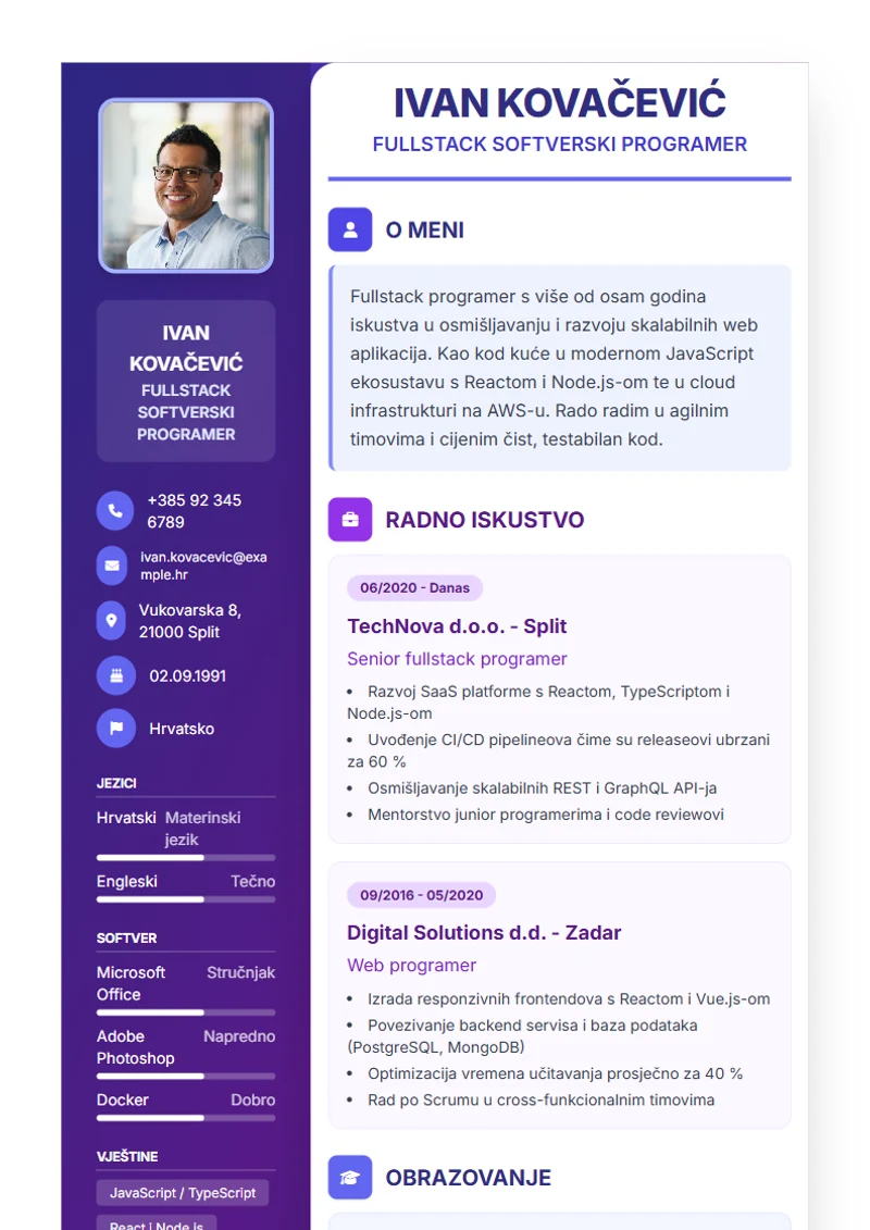 Predložak životopisa Journey – primjer