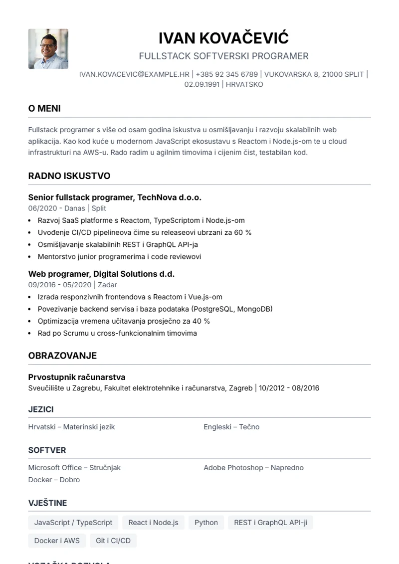 Predložak životopisa Simple – primjer