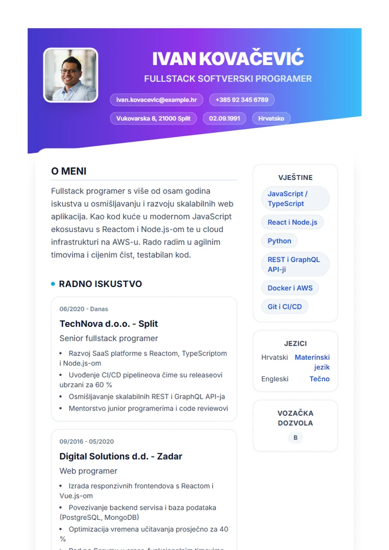 Predložak životopisa Slanted – primjer
