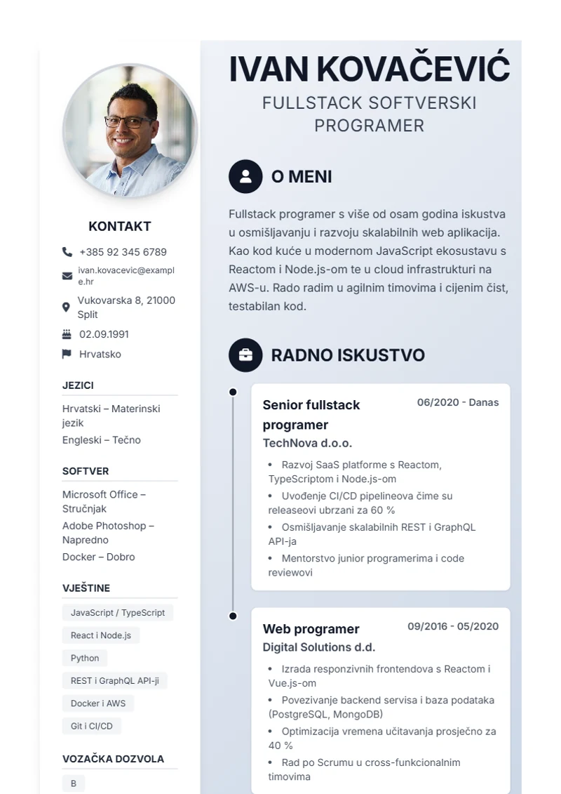 Predložak životopisa Timeline – primjer