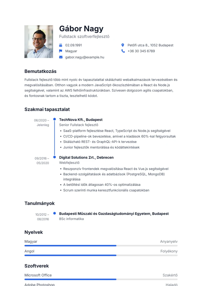 Aqua önéletrajz-sablon – minta
