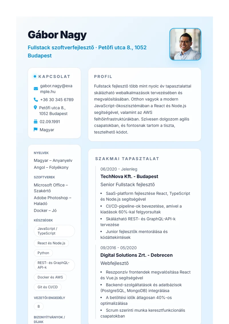 Burya önéletrajz-sablon – minta
