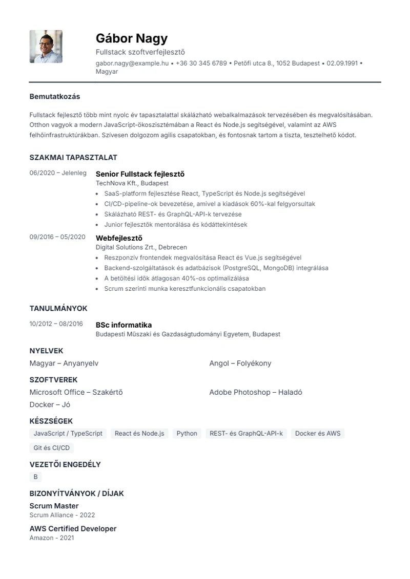 Compact önéletrajz-sablon – minta
