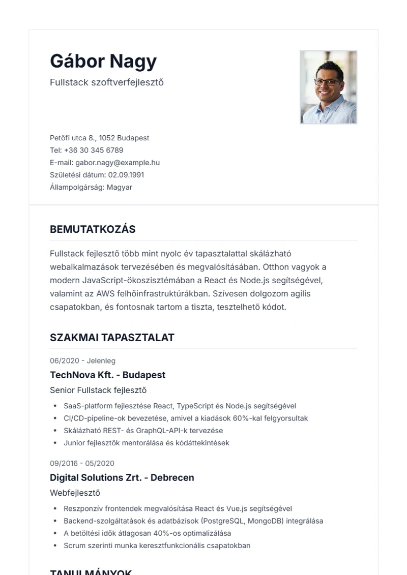 Classic önéletrajz-sablon – minta