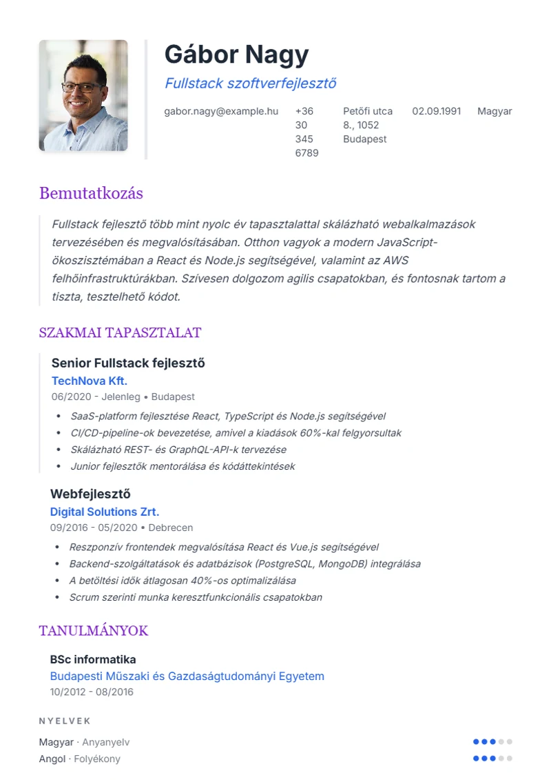 Elegant önéletrajz-sablon – minta
