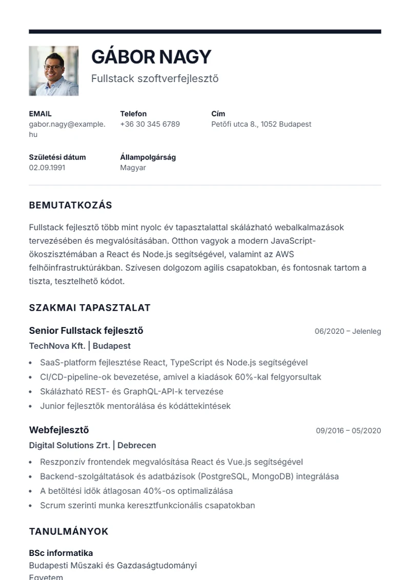 Executive önéletrajz-sablon – minta