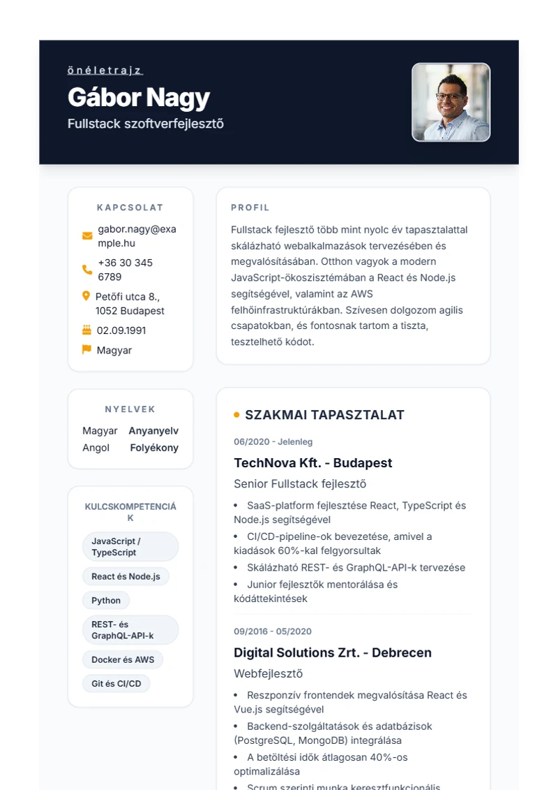 Formal önéletrajz-sablon – minta