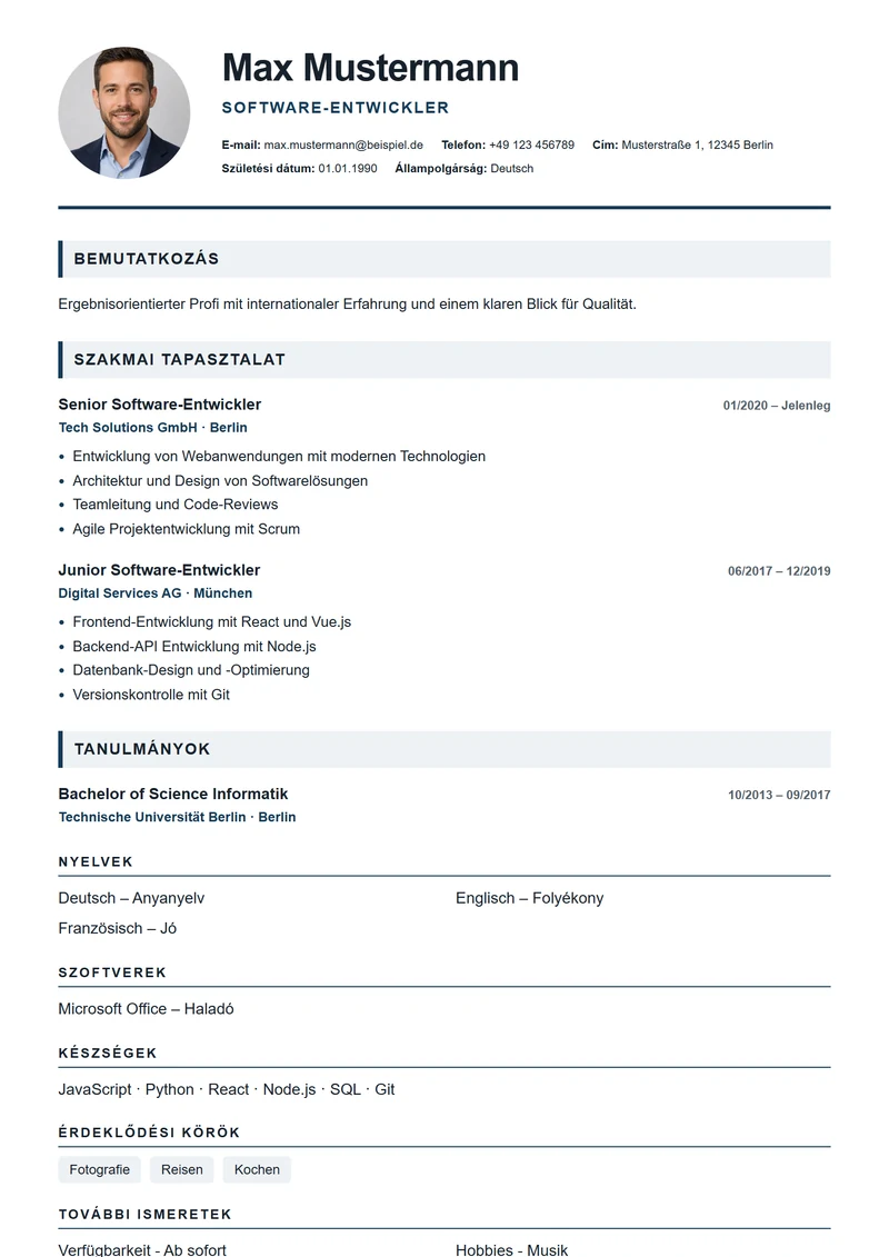 London Professional önéletrajz-sablon – minta