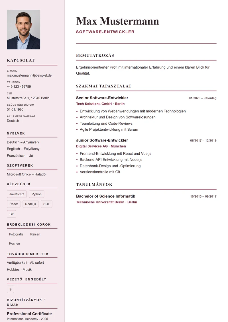 Paris Elegant önéletrajz-sablon – minta