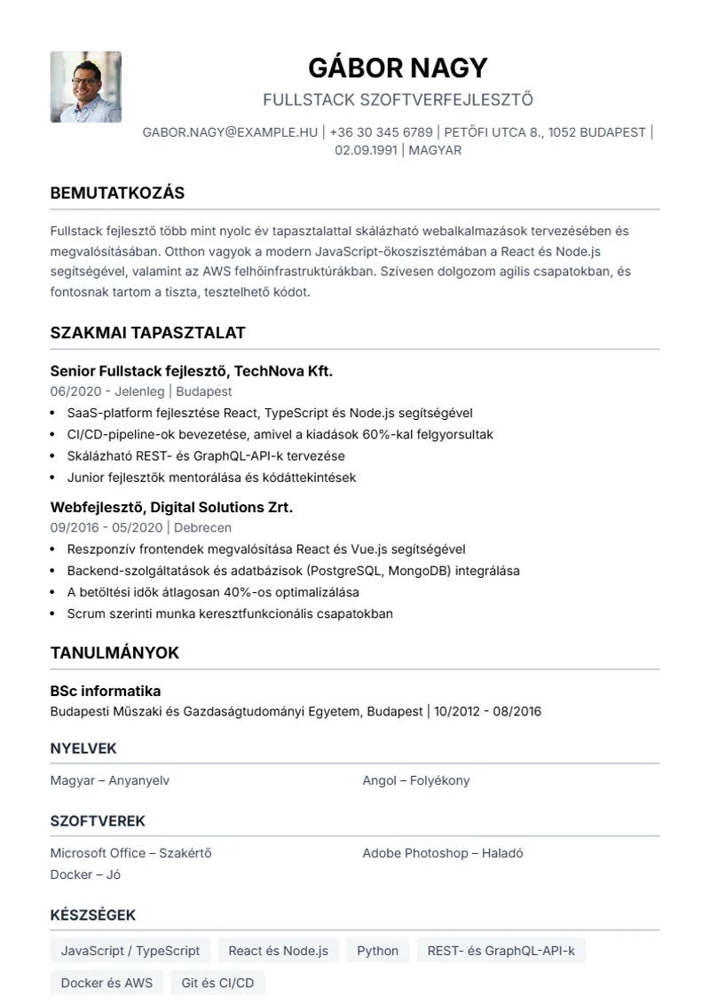 Simple önéletrajz-sablon – minta