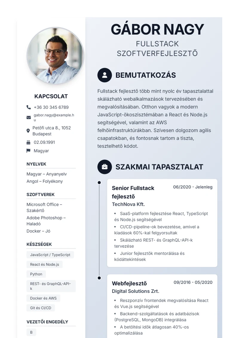 Timeline önéletrajz-sablon – minta